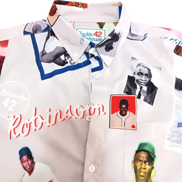 RSVLTS Jackie Robinson Scrapbook Brooklyn Dodger 42 Kunuflex Button Down Medium - Picture 3 of 14